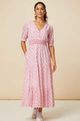 Billie Short Sleeve Dress | White/Pink