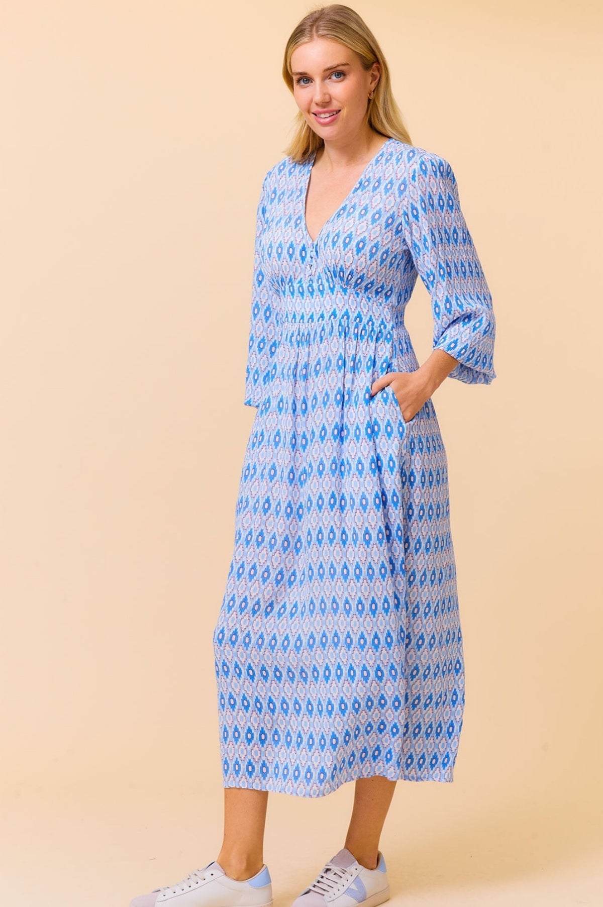 Aspiga Ladies Sustainable Camila Dress Viscose Aztec Light Blue Red Summer