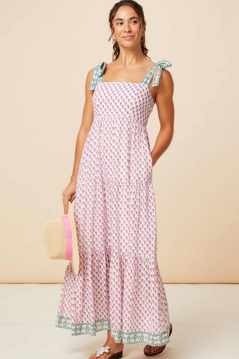 Tabitha Maxi Dress | Fun Flower White/Pink