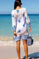 Guadalupe Short Organic Cotton Tunic | Starfish White/Cobalt