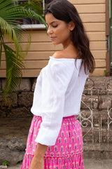 Ilana Long Sleeve Frill Organic Cotton Gauze Top | White