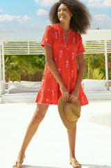 India Embroidered Dress | Red/Pink