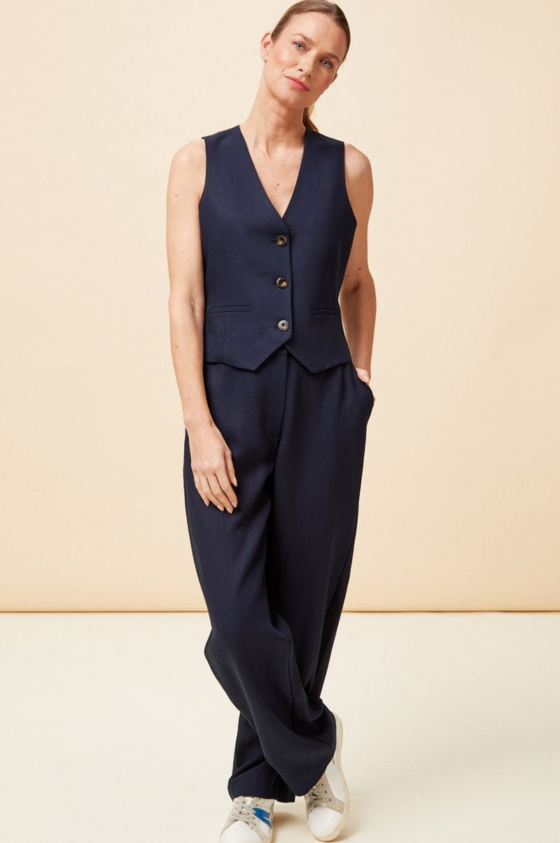 Linen Blend Waistcoat | Navy