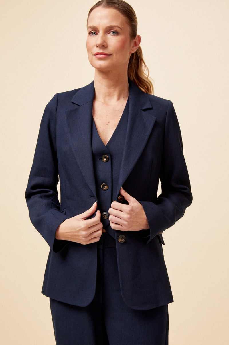 Linen Blend Waistcoat | Navy