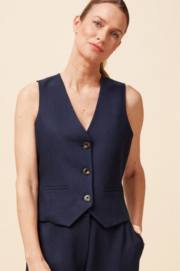 Linen Blend Waistcoat | Navy