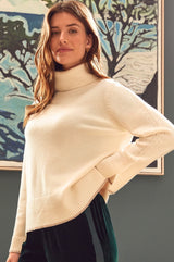 Merino Wool Roll Neck Jumper | Cream/Taupe