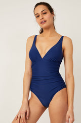 Recycled V-Neck Ruched Swimsuit | Navy