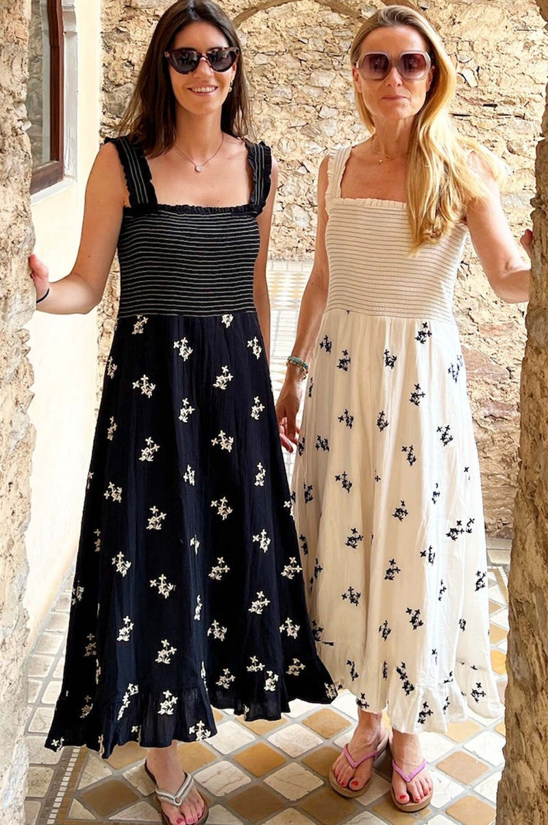 Rhianna Embroidered Dress | Ecru/Black