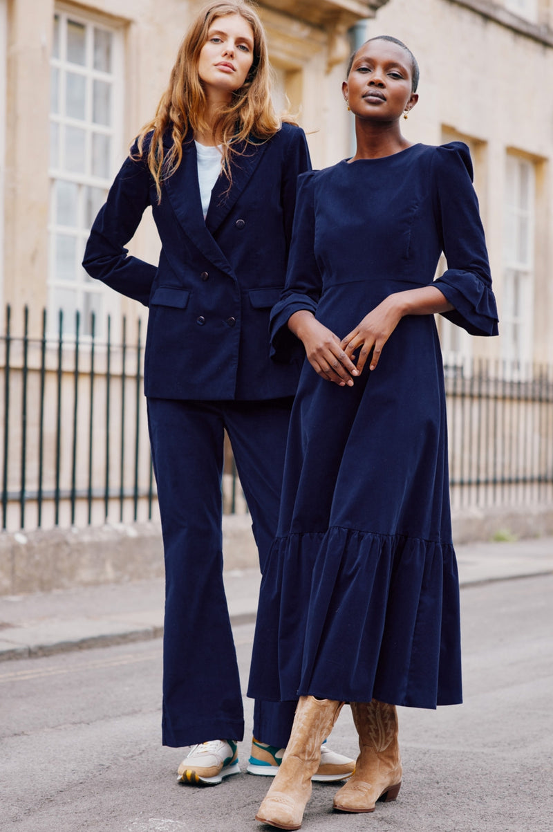 Aspiga Ladies Sustainable Victoria Round Neck 3/4 Sleeve Stretch Corduroy Cotton Winter Wedding Guest Evening Dress Atlantic Blue Aspiga Ladies Sustainable Victoria Round Neck 3/4 Sleeve Stretch Corduroy Cotton Winter Wedding Guest Evening Dress Atlantic Blue