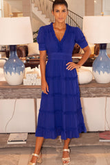 Viola Short Sleeve Organic Cotton Dobby Dress | Cobalt
