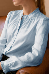 Frill Detail Satin Blouse | Ice Blue