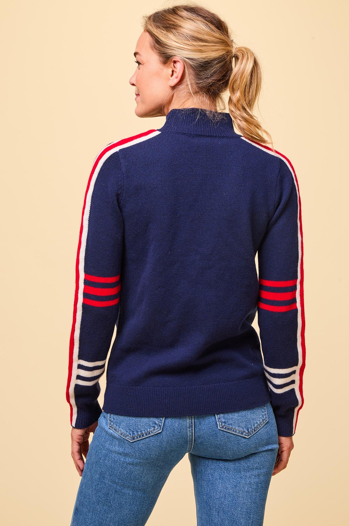 Aspiga Ladies Sustainable Quarter Zip Jumper Merino Wool Stripe