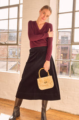 Metallic Knit V-Neck Jumper | Burgundy