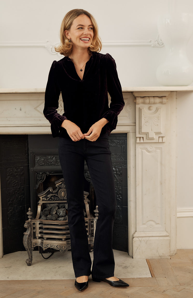 Astrid Velvet V-Neck Top | Aubergine