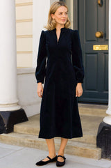 Stretch Corduroy Zip Front Dress | Deep Navy