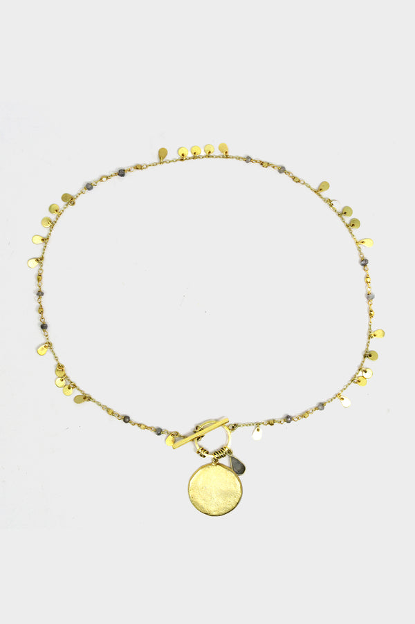 T-Bar Stone and Beaded Necklace | Gold