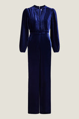 Tallulah Velvet Long Sleeve Jumpsuit | Navy