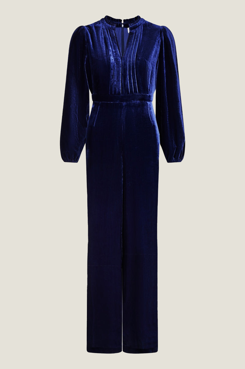 Tallulah Velvet Long Sleeve Jumpsuit | Navy