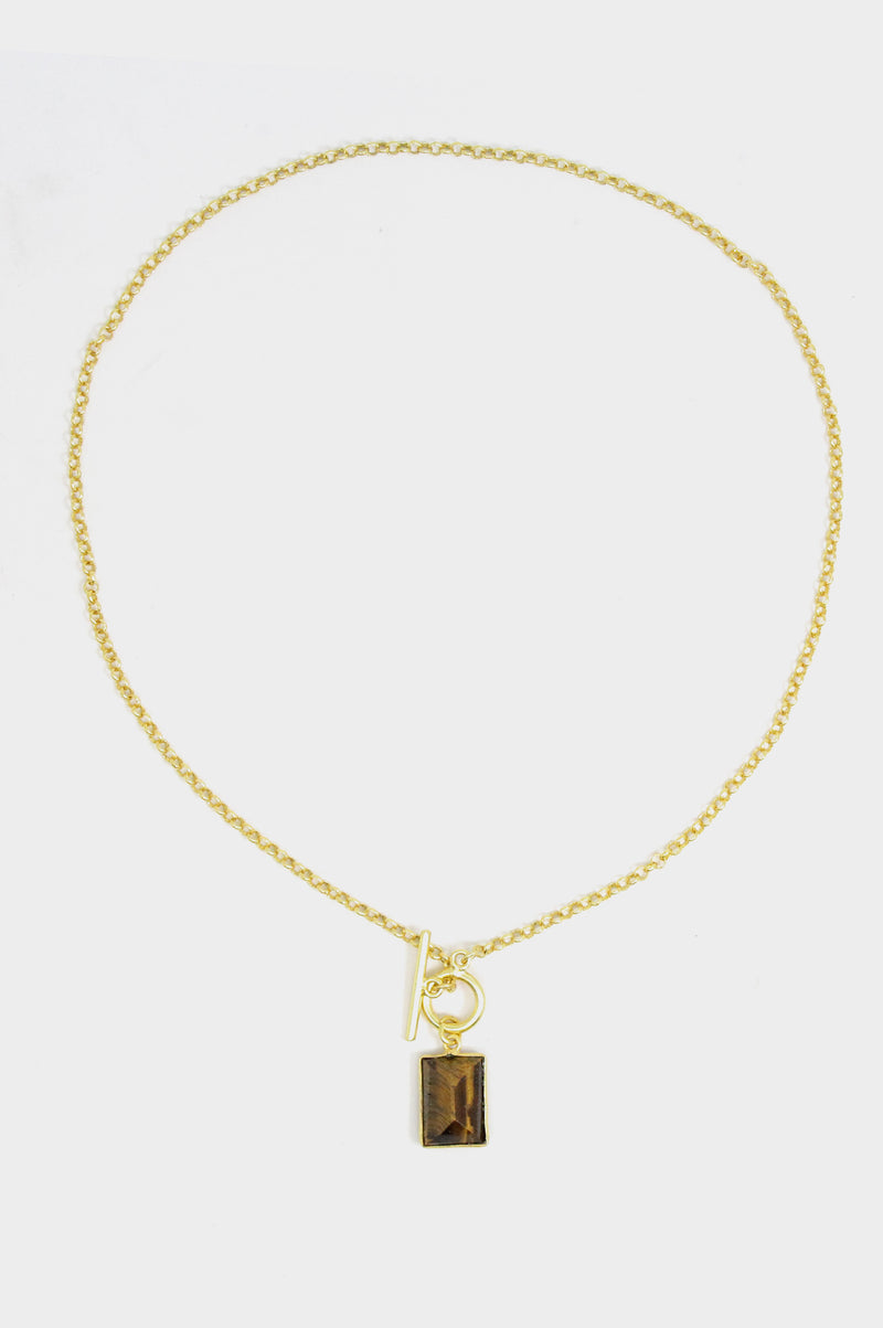 Tiger Eye T-Bar Pendant | Gold