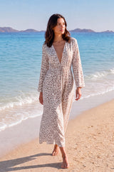 Tina Organic Cotton Cover Up | Soft Cheetah Print White/Taupe