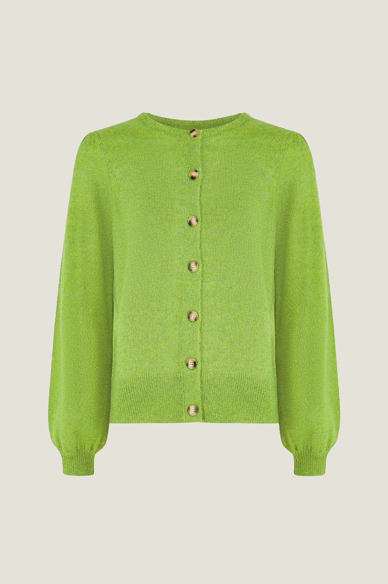 Alpaca Blend Puff Sleeve Cardigan | Green