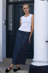 Dropped Waist Denim Skirt | Indigo