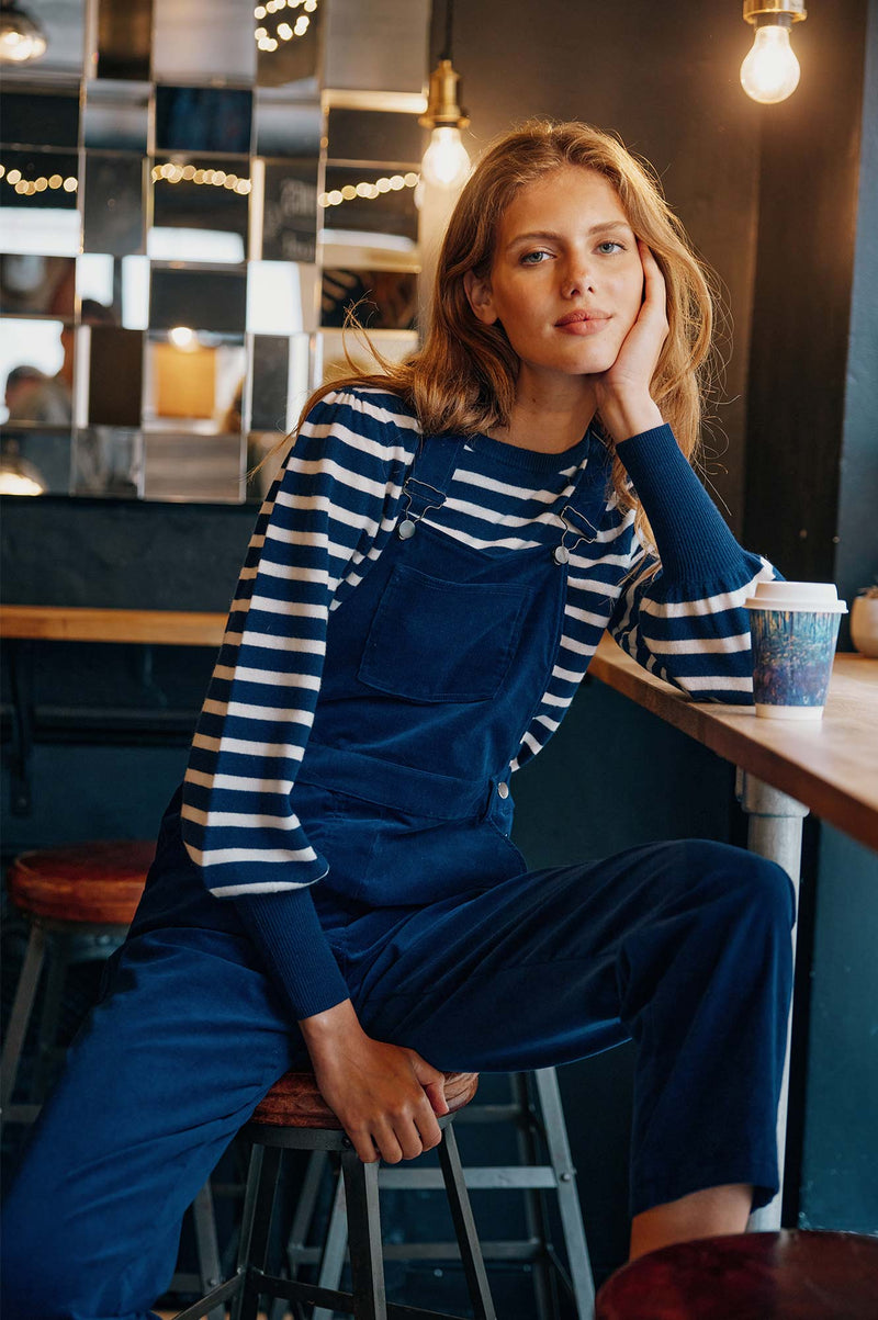 Striped Crew Neck Merino Jumper | Navy/Cream