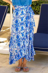 April EcoVero™ Wrap Skirt | Ikat Blue/White