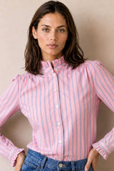 Frill Collar Stripe Blouse | Pink/White/Blue