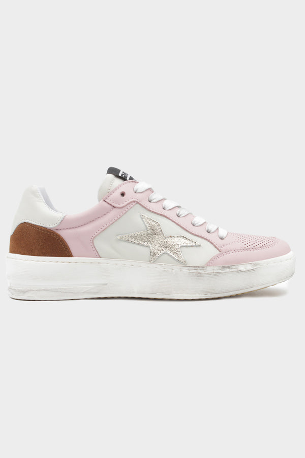 Vintage Effect Star Trainers | Pink/White