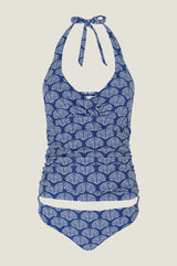Recycled Ruched Tankini | Shell Navy/White