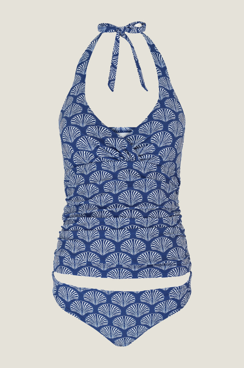 Recycled Ruched Tankini | Shell Navy/White