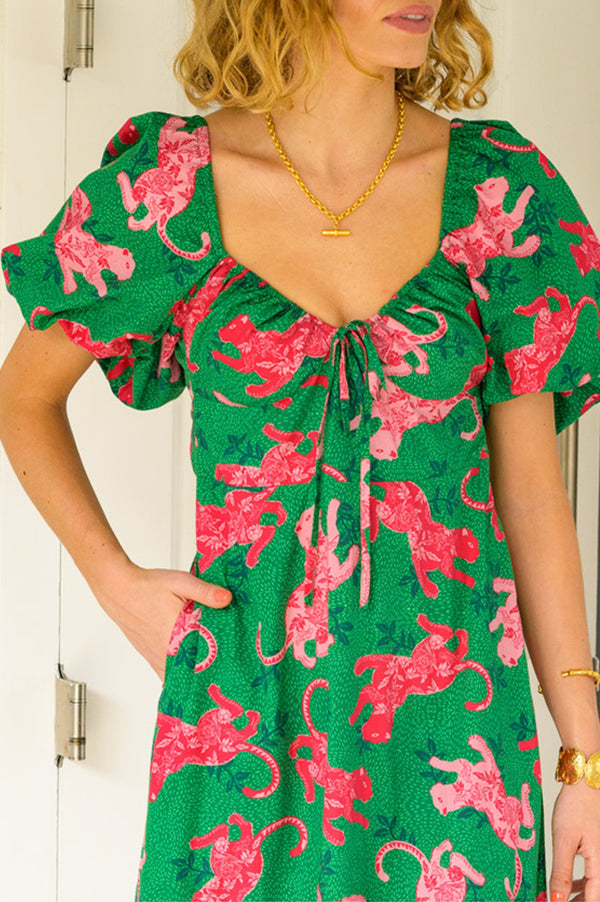 Zillah Dress | Leopard Green/Pink