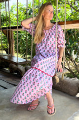 Violet Block Print Dress | Sunflower Buti Pink