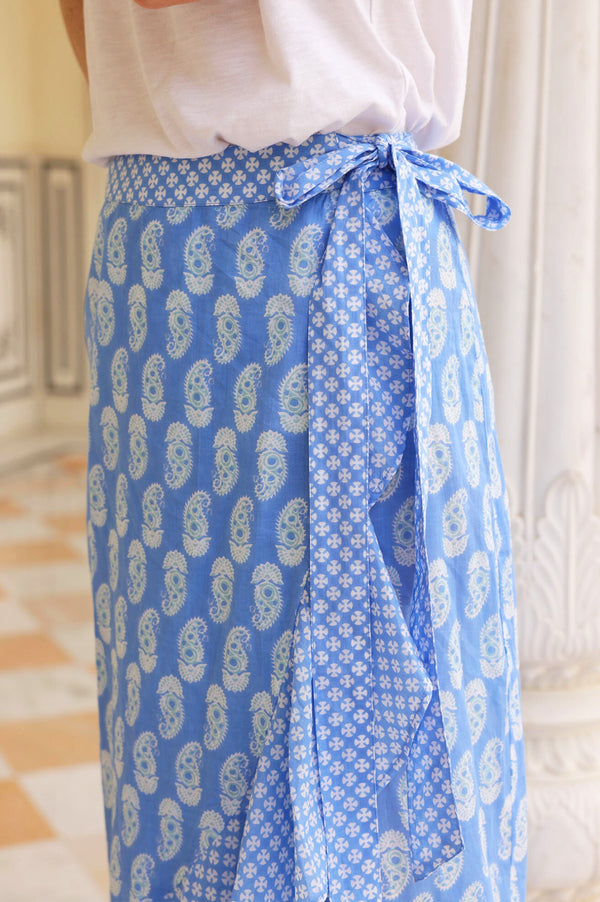 April Wrap Skirt | Rose Paisley Blue