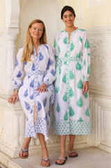 Cara Block Print Dress | Wild Flower Buta Green