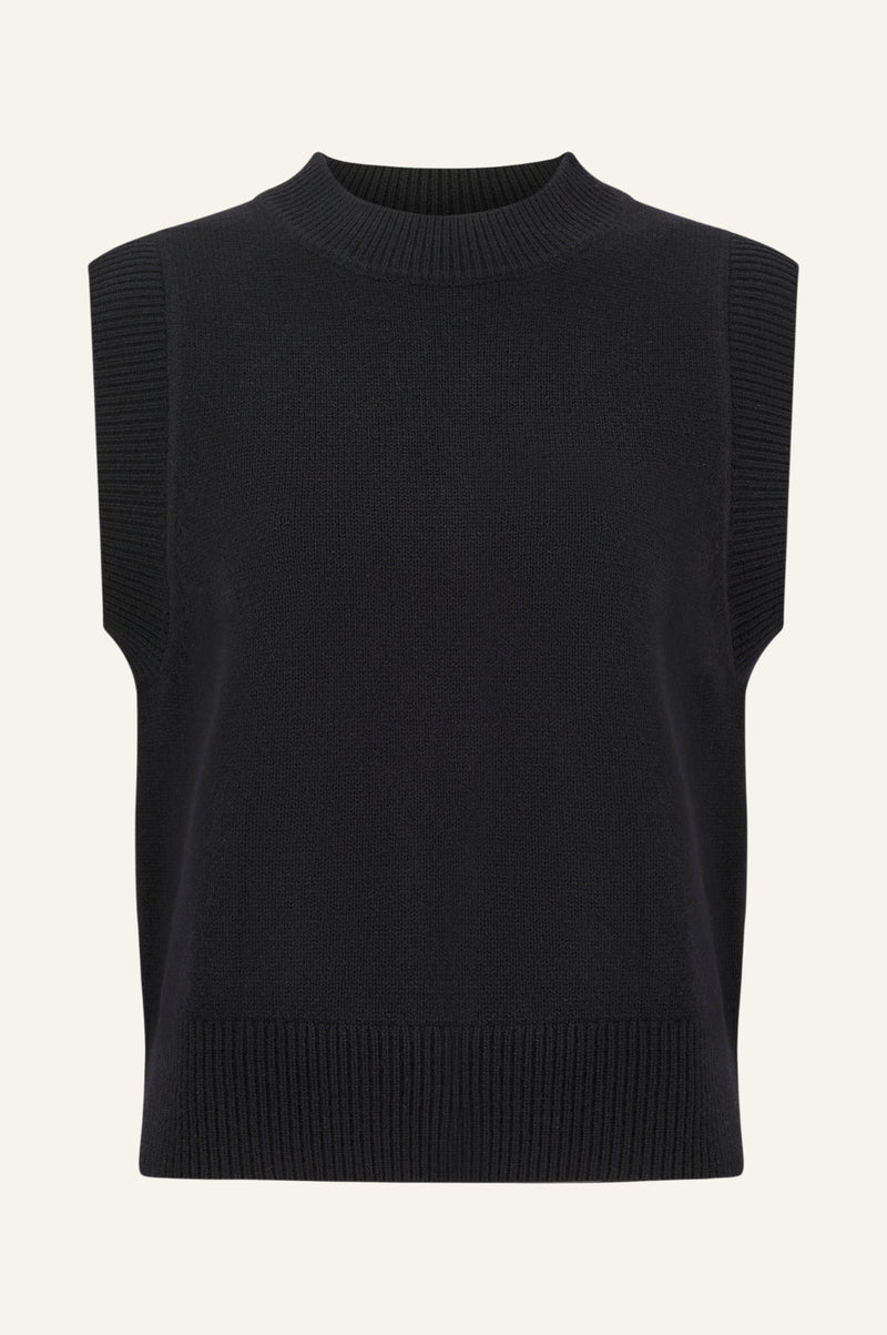 Merino Wool Knitted Short Tank | Black