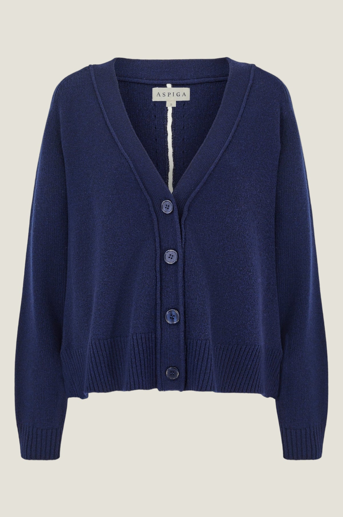 Aspiga Ladies Sustainable Swing V Neck Cardigan Merino Wool Navy