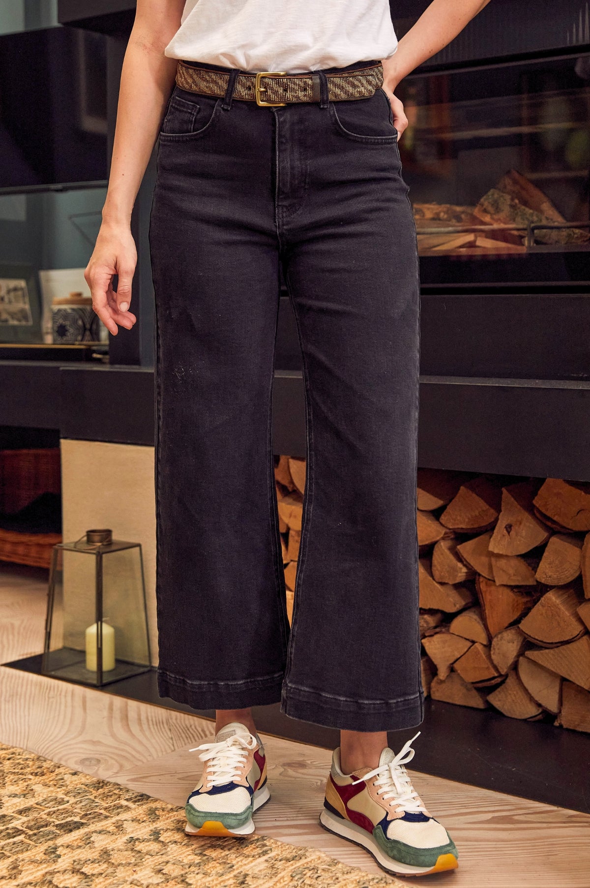 Denim Wide Leg Crop Jean Black