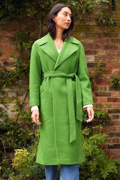 Aspiga Ladies Sustainable Wool Midi Coat Wrap Belt Detailing Green