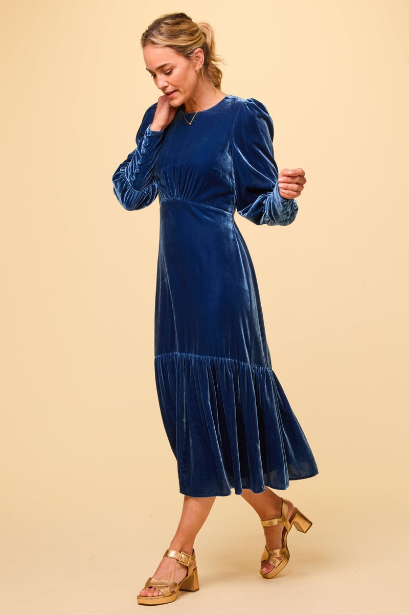 Aspiga Ladies Sustainable Esmee Velvet Dress Blue Sapphire Winter Wedding Aspiga Ladies Sustainable Esmee Velvet Dress Blue Sapphire Winter Wedding
