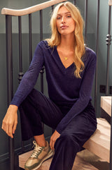 Metallic Knit V-Neck Jumper | Navy