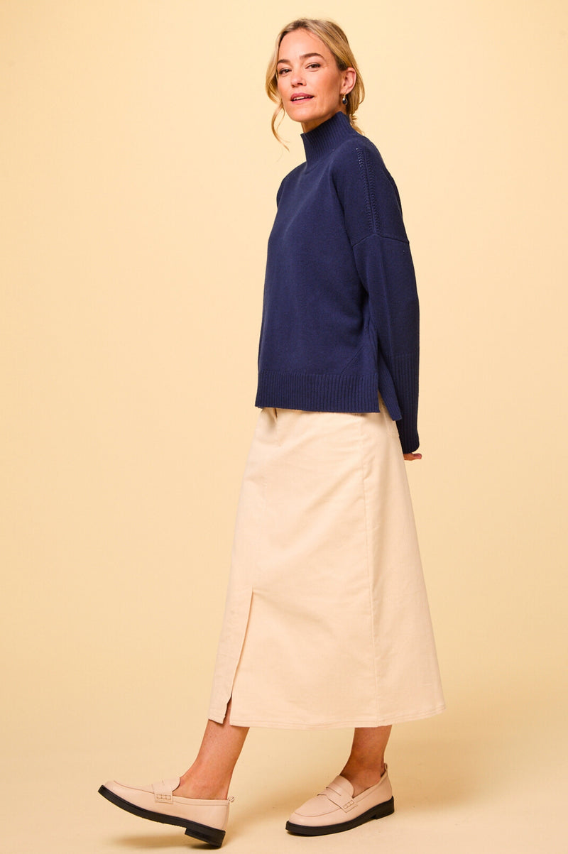 Merino Wool Funnel Neck Jumper | Navy