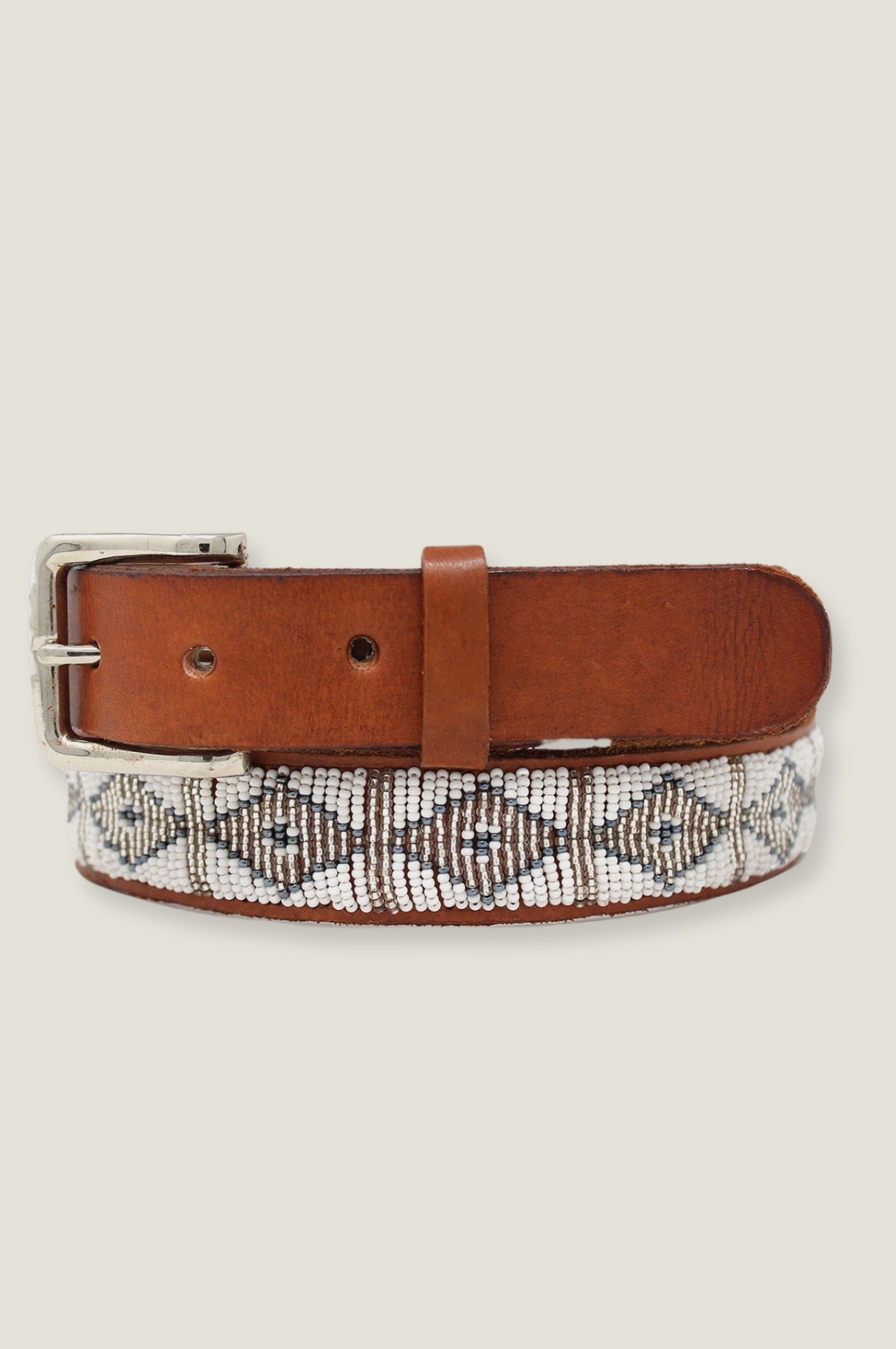 Triangle Leather Belt White Silver