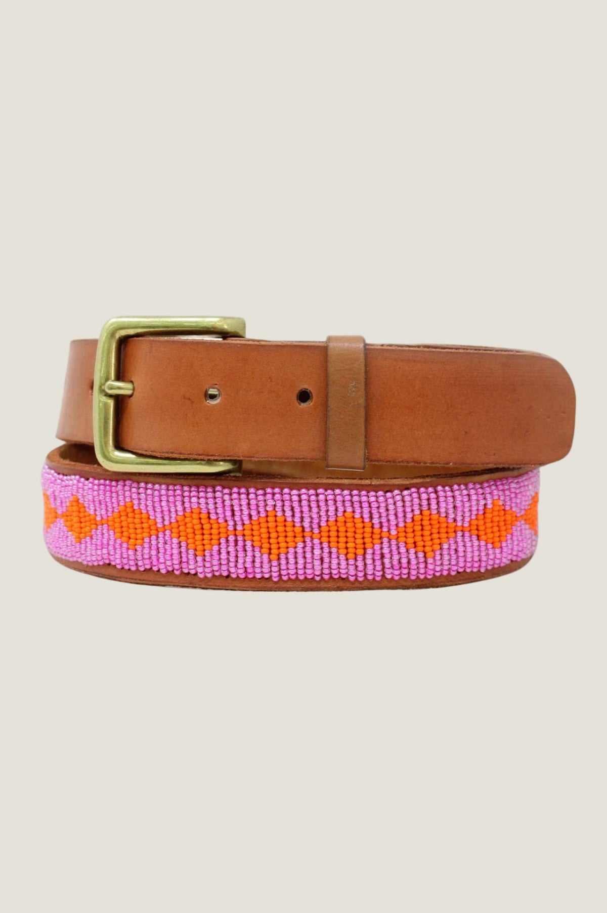 Aspiga Ladies Sustainable Kenyan Beaded Diamond Belt Pink Orange