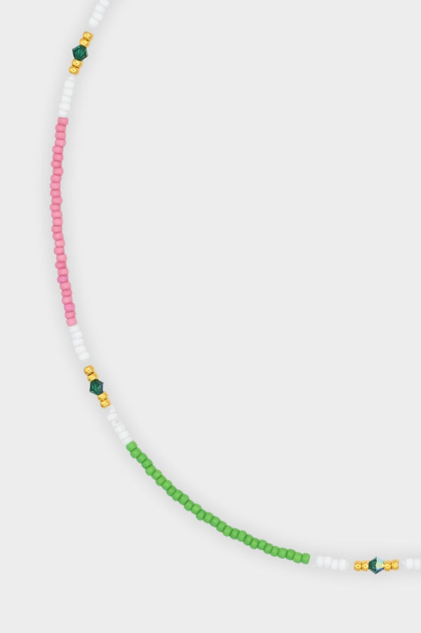 Lamu Gold Beaded Necklace | Pink/Green