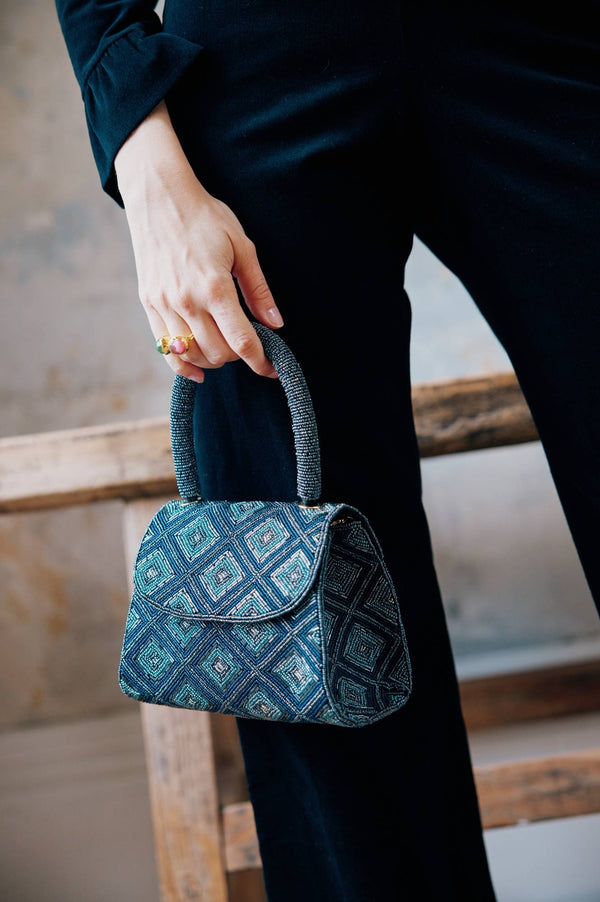 Beaded Handbag | Tonal Blue/Bullet