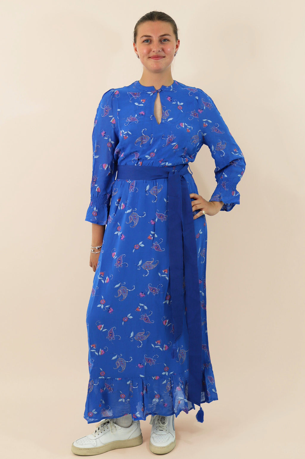 Maeve Georgette Dress Budding Paisley Cobalt Orange