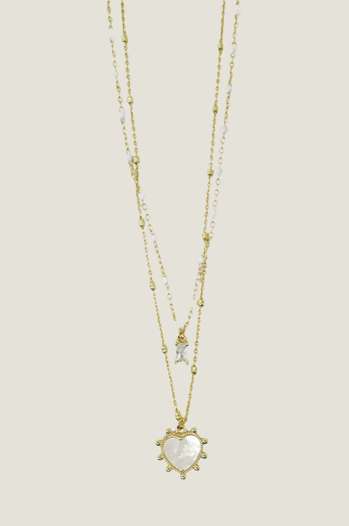 Heart Duo Necklace | White/Gold