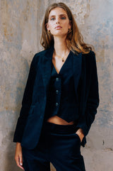Cotton Stretch Velvet Waistcoat | Black